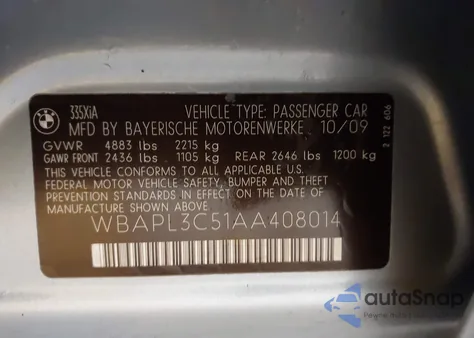 2010 BMW 335I xDrive from USA, damaged, VIN WBAPL3C51AA408014